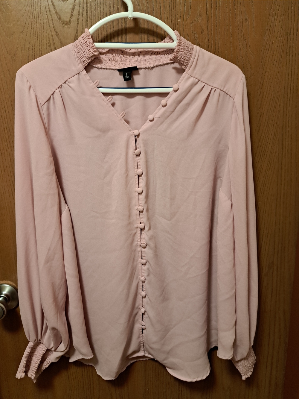 torrid Blush Pink Button-Front Smocked Neck Blouse